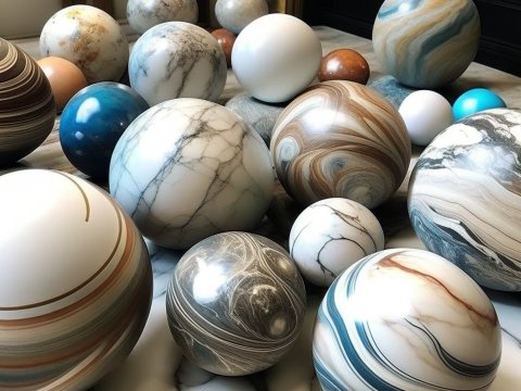 Collection of Polished Marble Spheres in Various Colors
