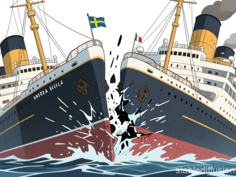 Collision of Two Historic Ocean Liners Andrea Silla and Doria