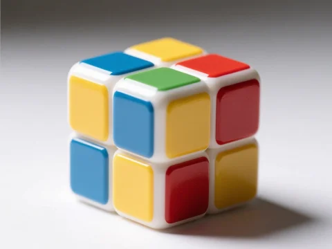 Colorful 2x2 Puzzle Cube on White Surface