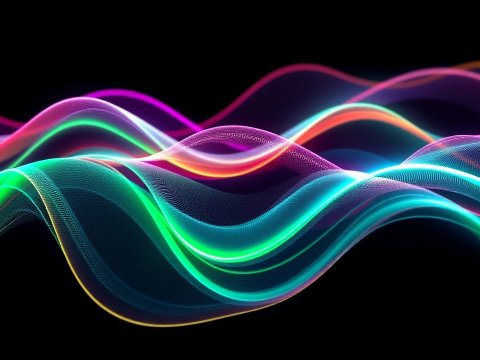 Colorful Abstract 3D Waves on Black Background