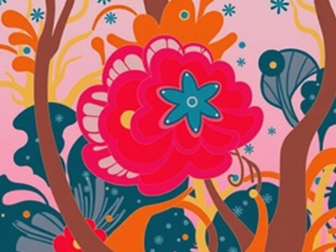 Colorful Abstract Floral Pattern with Bold Shapes