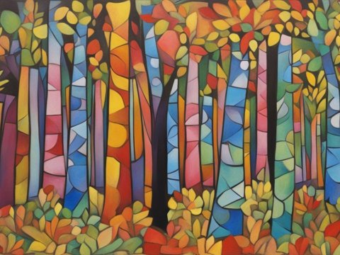 Colorful Abstract Forest in Picasso Style