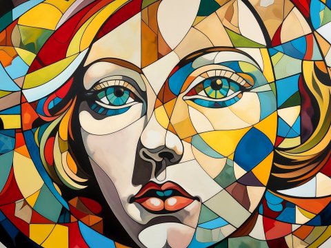 Colorful Abstract Portrait in Stained Glass Style