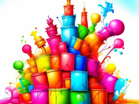 Colorful Abstract Tower of Paint Buckets