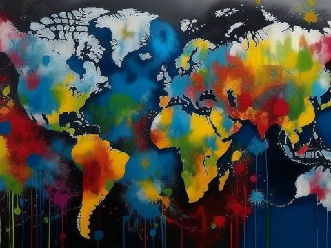 Colorful Abstract World Map Graffiti