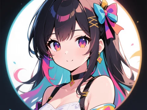 Colorful Anime Girl with Bow and Gradient Hair