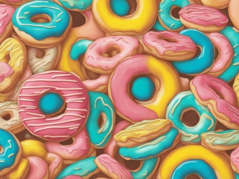 Colorful Assortment of Iced Donuts