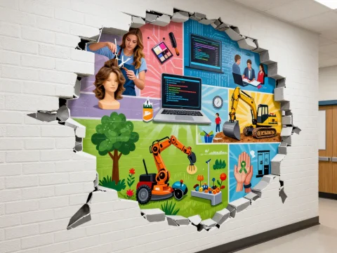 Colorful Career Pathways Mural in School Hallway