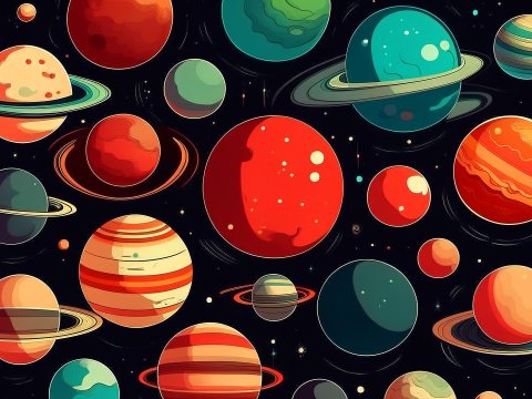 Colorful Cartoon Planets in Space