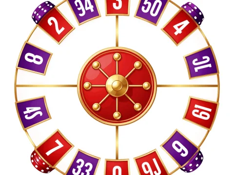 Colorful Casino Wheel with Numbers and Dice
