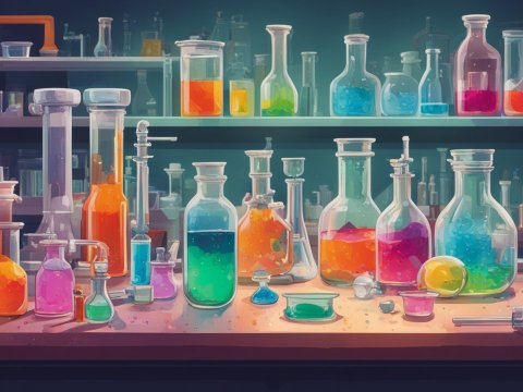 Colorful Chemistry Lab with Various Glassware