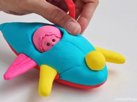 Colorful Clay Model of a Rocket with a Cute Face Inside