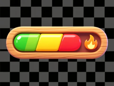 Colorful Cooking Game Progress Bar with Fire Icon