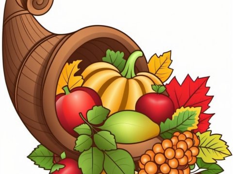 Colorful Cornucopia with Autumn Harvest