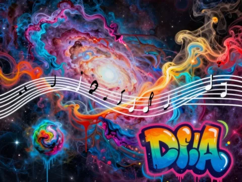 Colorful Cosmic Music Waves with Graffiti Art