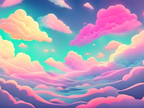 Colorful Dreamlike Cloudscape with Soft Pastel Hues