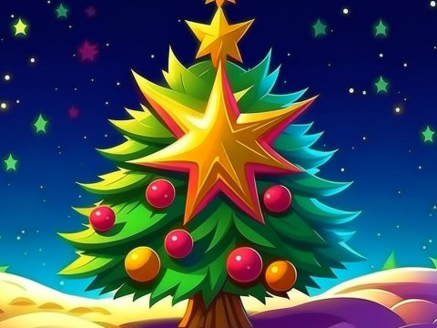 Colorful Fantasy Christmas Tree Illustration