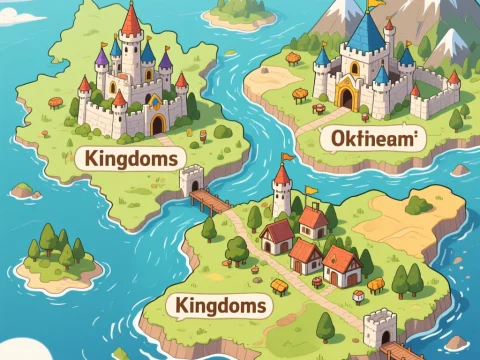 Colorful Fantasy Kingdoms Map in Anime Style
