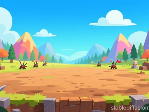 Colorful Fantasy RPG Battlefield with Cartoon Style