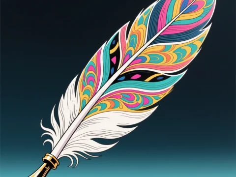 Colorful Feather Pen with Intricate Pattern Design