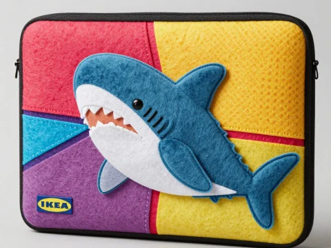 Colorful Felt Laptop Sleeve with Playful Shark Design
