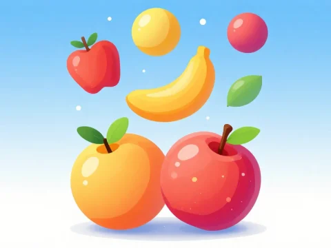 Colorful Floating Fruits Illustration