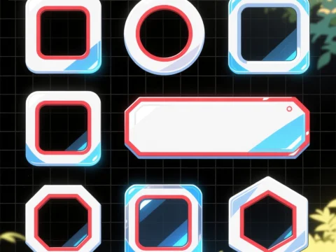 Colorful Game UI Sprite Sheet with Various Frame Shapes