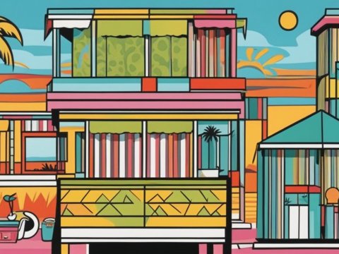 Colorful Geometric Beach Cabana Illustration