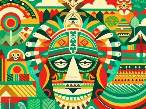 Colorful Geometric Tribal Mask Abstract