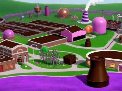 Colorful Industrial Factory Complex with Purple Accents