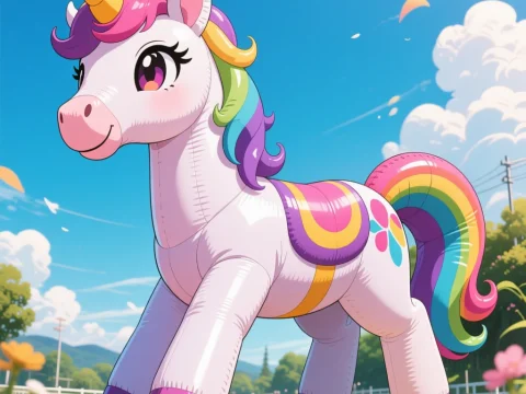 Colorful Inflatable Unicorn in a Sunny Park