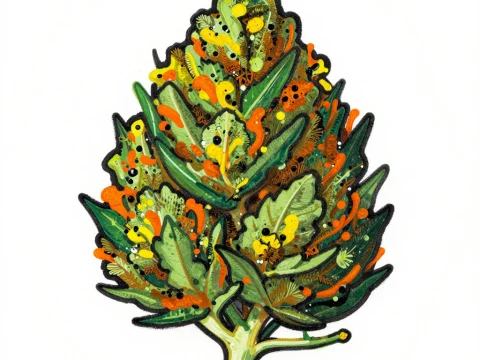 Colorful Ink Painting of a Leaf with Abstract Details