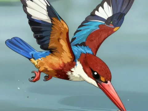 Colorful Kingfisher Diving to Catch Fish
