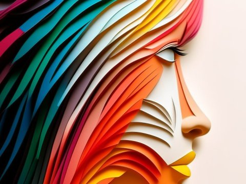Colorful Layered Paper Portrait in Profile