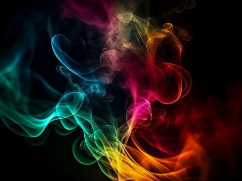 Colorful Mystic Smoke Swirls on Black Background