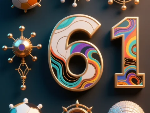 Colorful Number 61 with Decorative Geometric Spheres