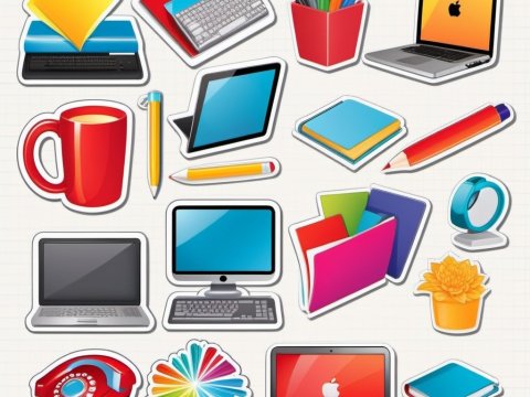 Colorful Office and Tech Sticker Set