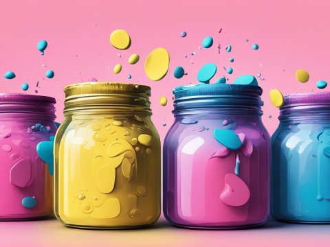 Colorful Paint Jars Splashing Vibrant Paint Drops