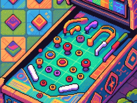 Colorful Pixel Art Pinball Machine Game Asset