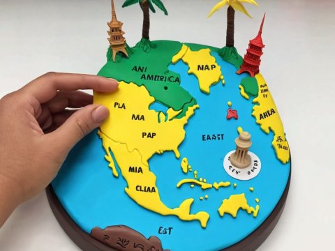 Colorful Play-Doh World Map Model with Landmarks