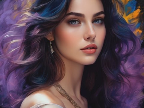 Colorful Portrait of a Beautiful Woman with Flowing Hair