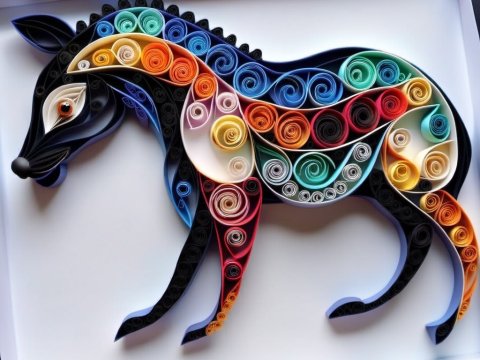 Colorful Quilling Art of a Stylized Dog