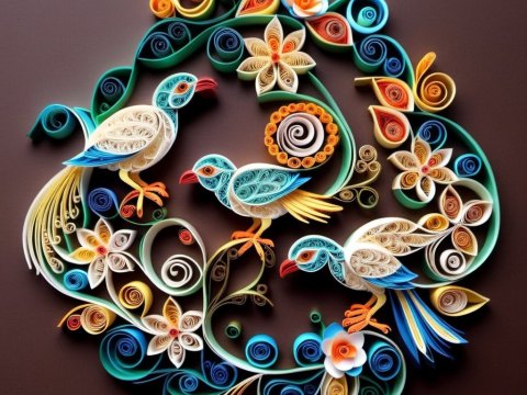 Colorful Quilling Art of Birds and Flowers