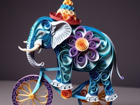 Colorful Quilling Elephant Riding a Bicycle