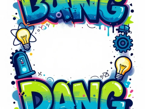 Colorful Scientific Graffiti Frame with 'BANG DANG' Text