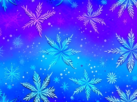 Colorful Snowflakes on Blue and Purple Gradient Background
