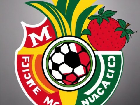 Colorful Soccer Emblem with Pineapple and Strawberry Elements