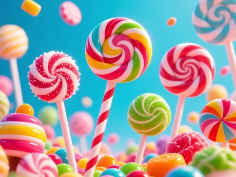Colorful Swirled Lollipops and Candy Wonderland