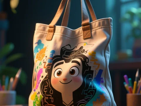 Colorful Tote Bag with Cartoon Character Design