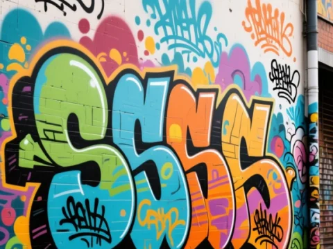 Colorful Urban Graffiti on City Wall